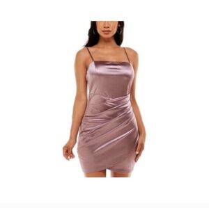 Emerald Sundae Satin Spaghetti Strap Mini Dress in Mauve